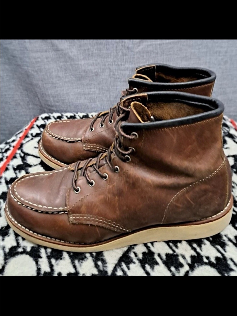 Red Wing Shoes Brown Leather Moc Toe Work Boots with Cream Sole 9B narrow fit!!
